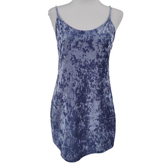 Crushed Velvet Mini Dress Blue Summer Party Fairy Core Vacation Romantic Size M - Picture 1 of 7
